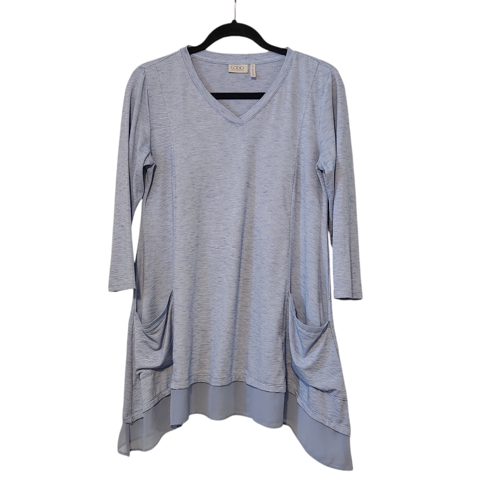 Lori Goldstein LOGO 3/4 Sleeve Light Blue Top, Pockets, Lagenlook sz small